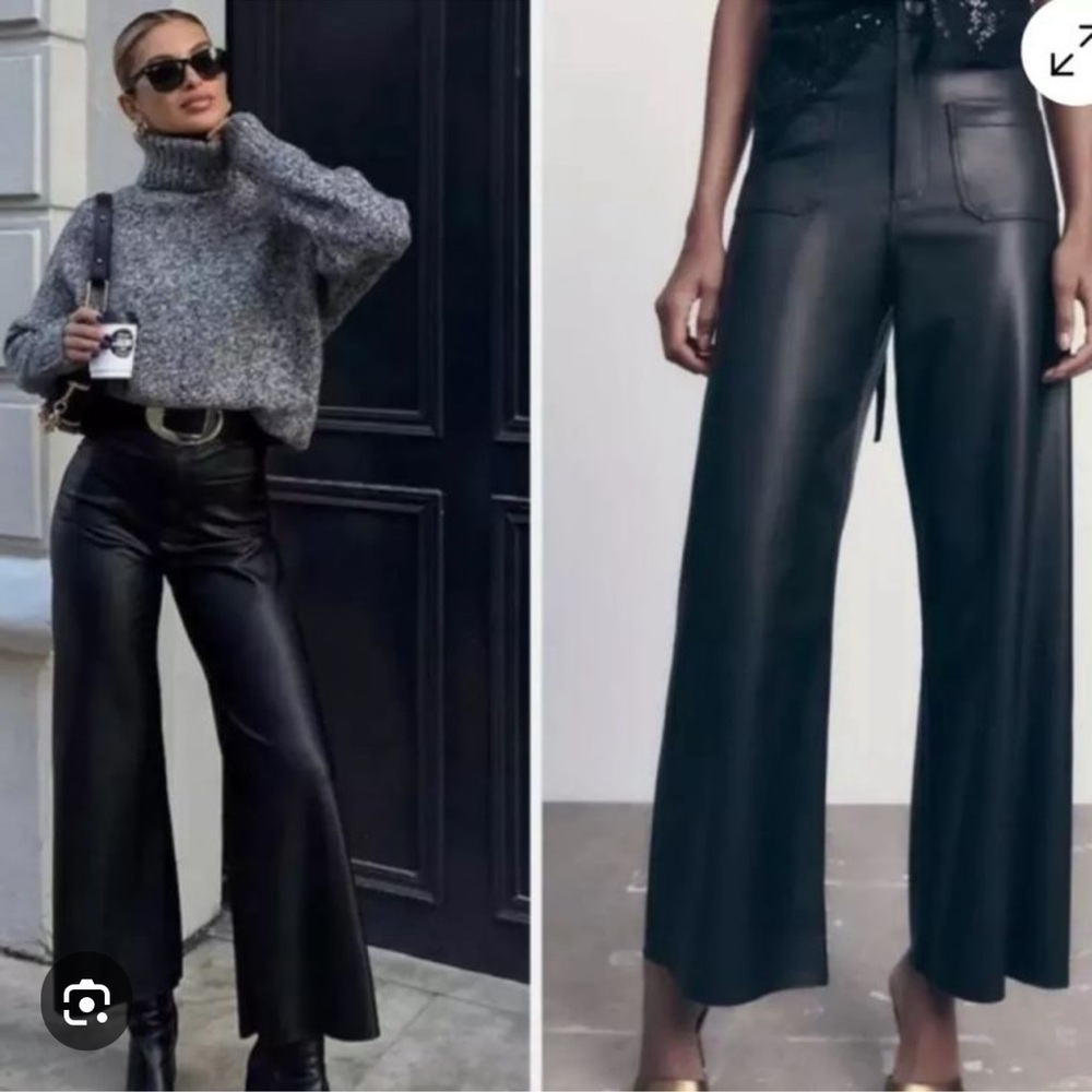 Zara High Waisted Faux Leather Pant- The Marine